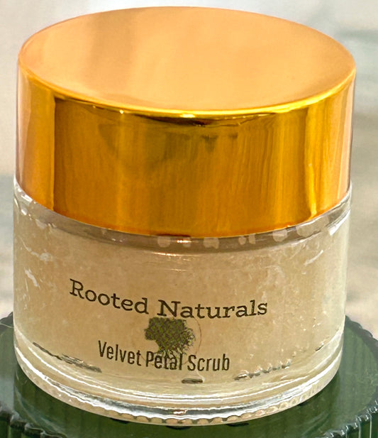 Rooted Naturals Velvet Petal Lip Polish exfoliating lip scrub